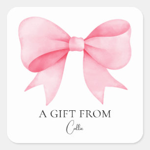 Modern Simple Cute Pink Bow Gift From Square Sticker