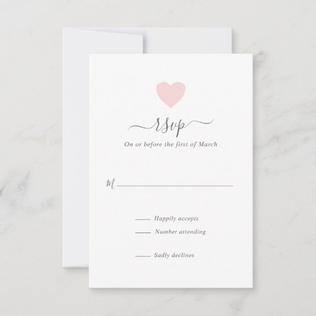 Modern Simple Cute Pink Heart Wedding RSVP Card (Front)