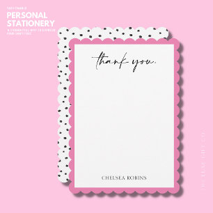 Modern Simple Cute Pink Scalloped Border Thank You