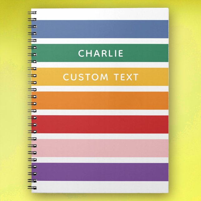 Modern Simple Cute Rainbow Custom Name Striped Kid Notebook (Creator Uploaded)