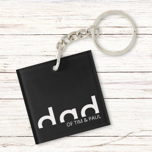 Modern Simple Dad Design with Kids Children Names Key Ring