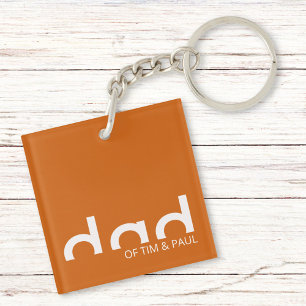 Modern Simple Dad Design with Kids Children Names Key Ring