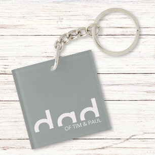 Modern Simple Dad Design with Kids Children Names Key Ring