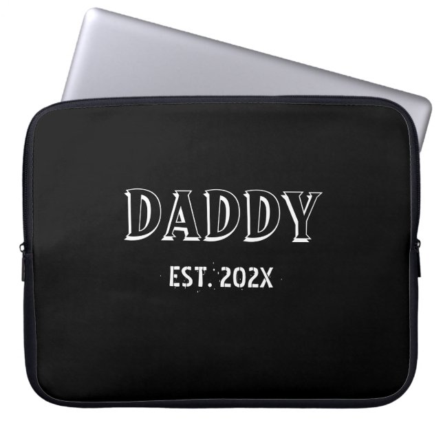 Modern Simple Daddy Est Year Bold Typography Gift  Laptop Sleeve (Front)