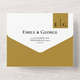 Modern Simple Dark Beige Monogram Elegant Wedding All In One Invitation