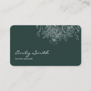 Modern Simple Dark Blue Flower Line Art QRCode Business Card