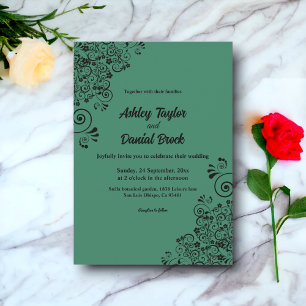 Modern Simple Decorative Boho Green Floral Wedding Invitation