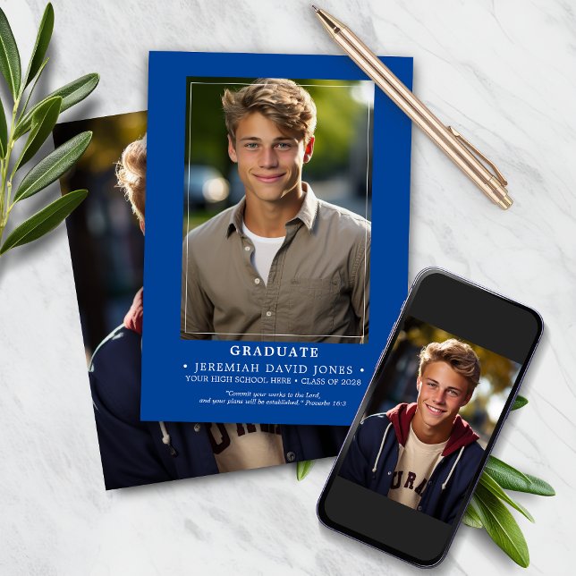 Modern Simple Deep Blue Photo Graduation Announcement (Creator Uploaded)