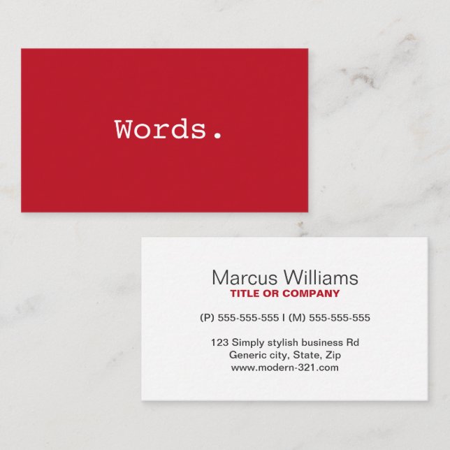 Modern simple deep red writer publisher editor business card (Front/Back)