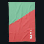 Modern simple design custom text, coral and mint tea towel<br><div class="desc">Minimal geometric design,  coral pink and aqua mint green,  customisable name text.</div>