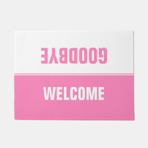 Modern Simple Design Pink & White Welcome Goodbye Doormat