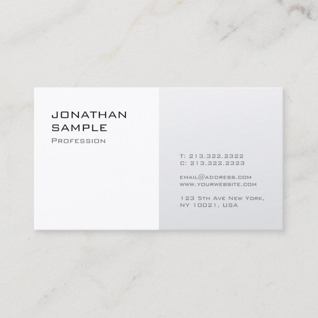 Modern Simple Design Silver White Plain Trendy Business Card (Front)