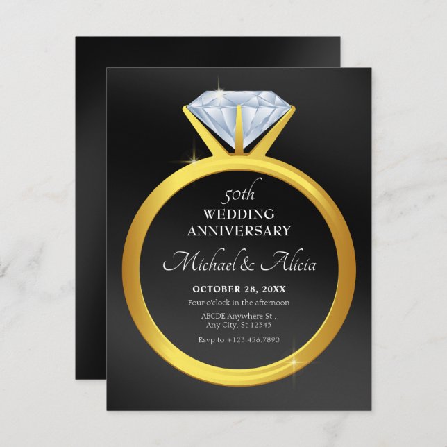 Modern simple diamond ring wedding anniversary invitation (Front/Back)