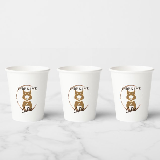 Modern Simple Dog Cafe Coffee Shop Paper Cups (Multi)