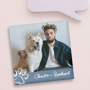 Modern Simple Dog Pet Photo Paw Print Blue Magnet