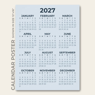 Modern Simple Dusty Blue 2027 Calendar Poster