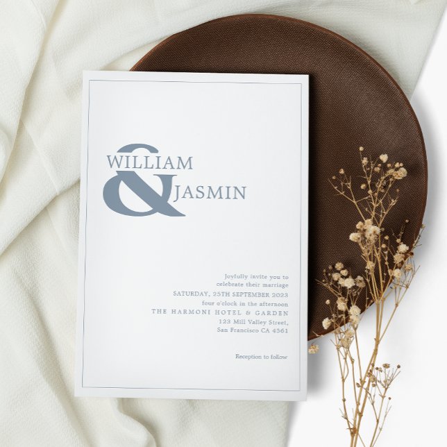 Modern Simple Dusty Blue Borderred Wedding Invitation (Creator Uploaded)