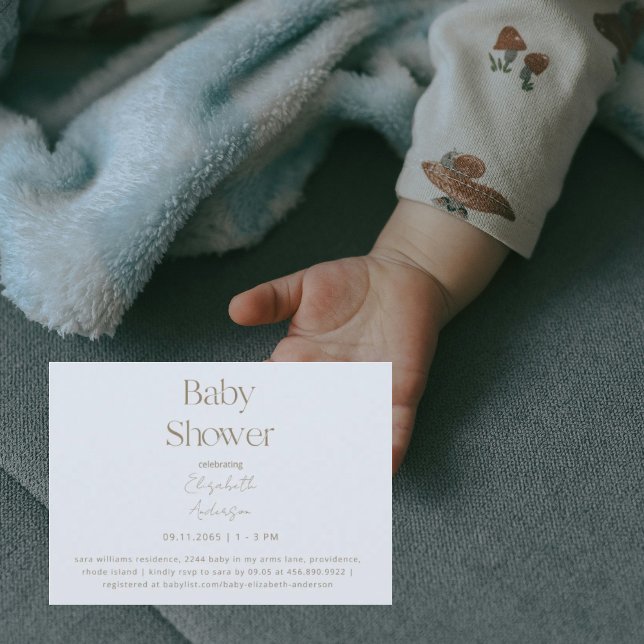 Modern & Simple Dusty Blue & Gold Baby Shower  Invitation (Creator Uploaded)