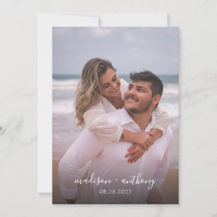 Modern Simple Dusty Blue Script Photo Wedding Invitation