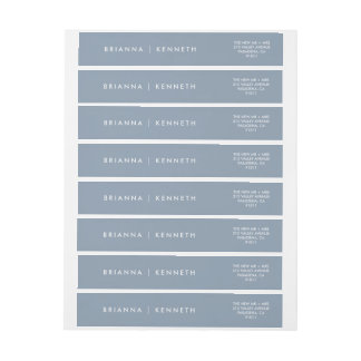 Modern Simple Dusty Blue Wedding Wrap Around Label