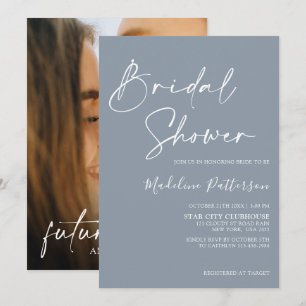 Modern Simple Dusty Blue with Photo Bridal Shower Invitation