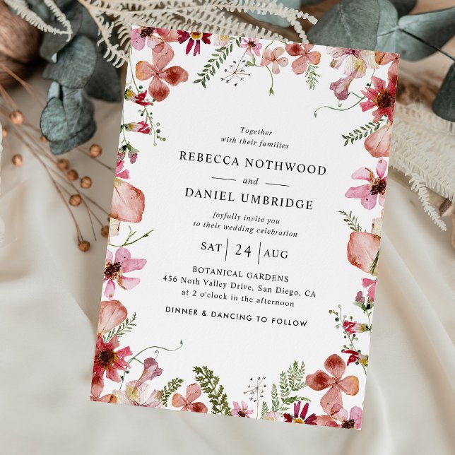 Modern Simple Dusty Pink Wildflowers Wedding Invitation (Creator Uploaded)