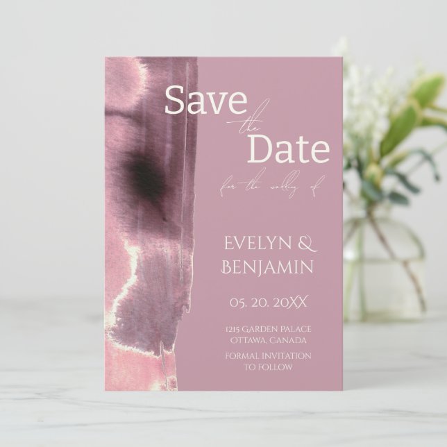 Modern, Simple, Dusty Rose Mauve Save The Date (Standing Front)