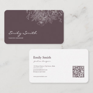 Modern Simple Dusty Violet Flower Line Art QRCode Business Card