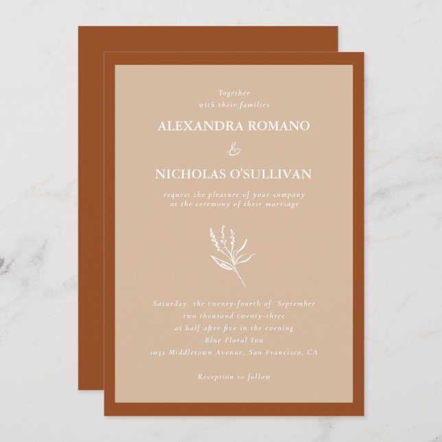 Modern Simple Earth Tones Terracotta Wedding  Invitation (Front/Back)
