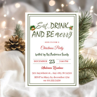 Modern simple Eat Drink Be Merry Christmas Party Invitation
