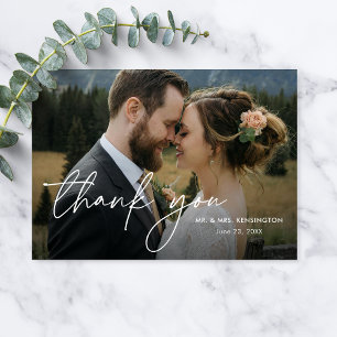 Modern Simple Elegant 2 Photos Wedding Thank You Card