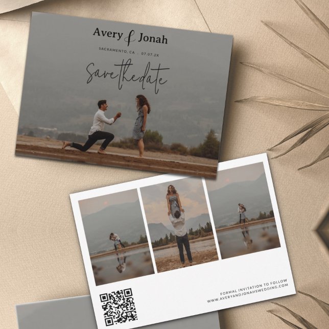 Modern Simple Elegant 4 Photo Wedding Save The Dat Date (Creator Uploaded)