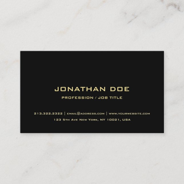 Modern Simple Elegant Black Gold Classy Template Business Card (Front)