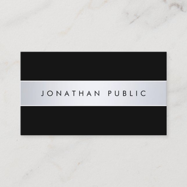 Modern Simple Elegant Black Silver Plain Artistic Business Card (Front)
