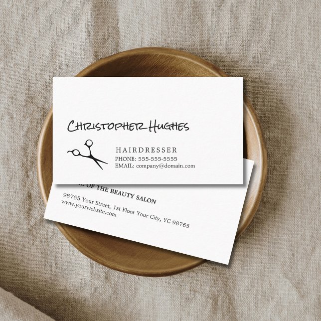 Modern Simple Elegant Black White Hair Stylist Business Card (Creator Uploaded)