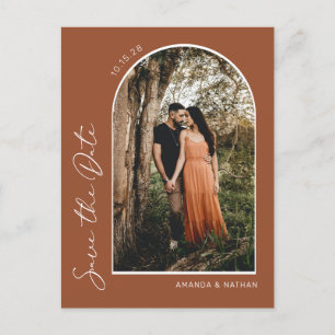 Modern Simple Elegant Burnt Orange Save The Date Announcement Postcard