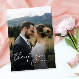 Modern Simple Elegant Chic 2 Photos Wedding Thank You Card