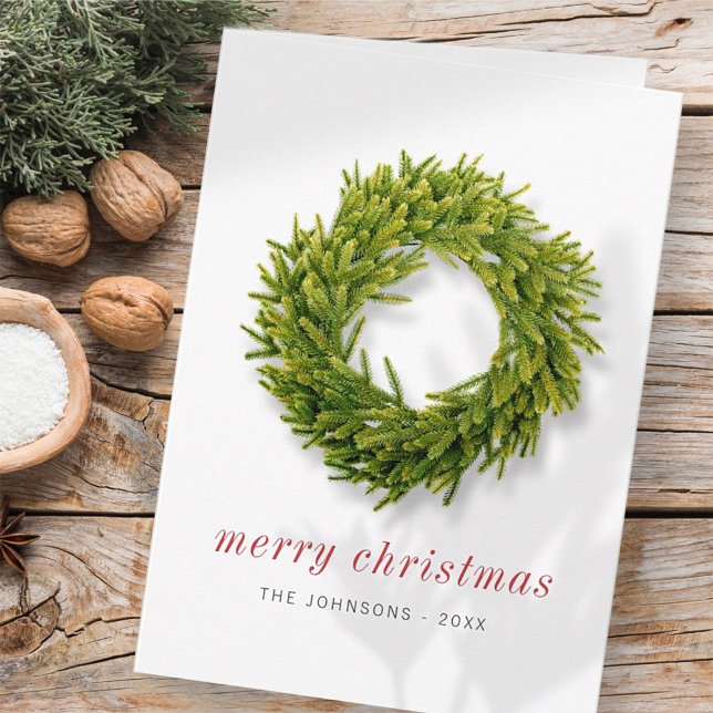 Modern Simple Elegant Chic Christmas Wreath Card (Creator Uploaded)