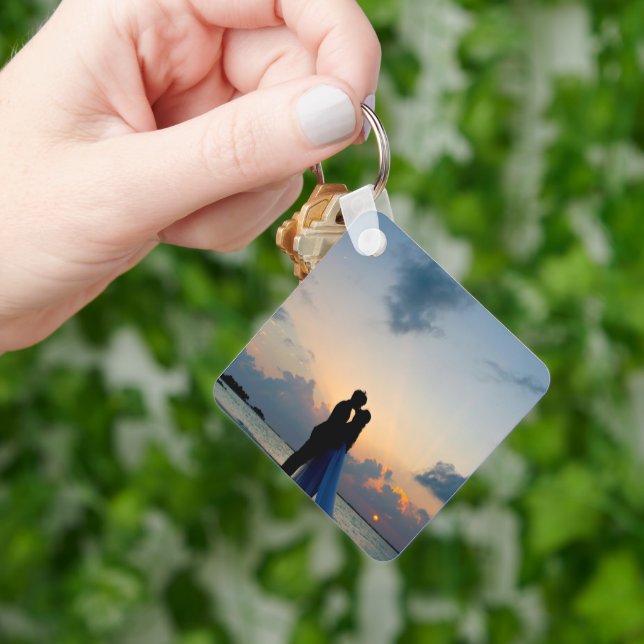 Modern Simple Elegant Chic COUPLE Photo Key Ring (Hand)