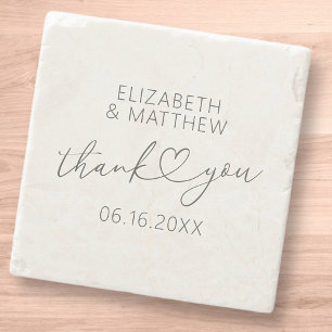 Modern Simple Elegant Chic Minimal Heart Wedding Stone Coaster