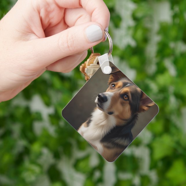 Modern Simple Elegant Chic Pet Photo Key Ring (Hand)
