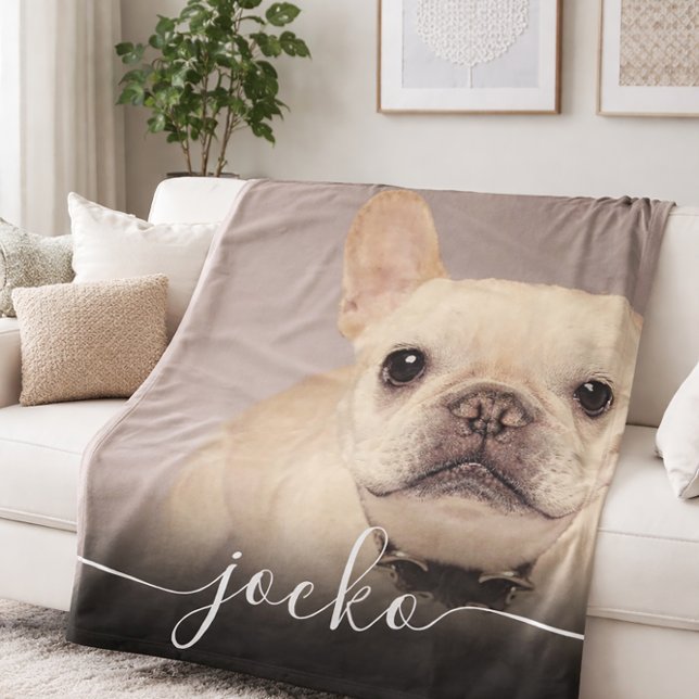 Modern Simple Elegant Chic Pet Photo Text Fleece Blanket (Creator Uploaded)