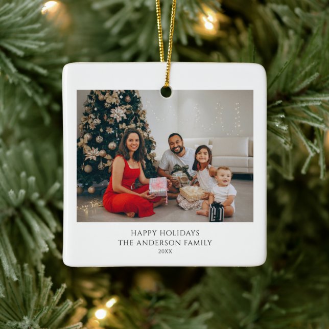 Modern Simple Elegant Christmas Family 2 Photo Ceramic Ornament (Tree)