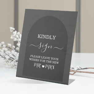 Modern Simple Elegant Dark Grey Arch Guest Book Pedestal Sign