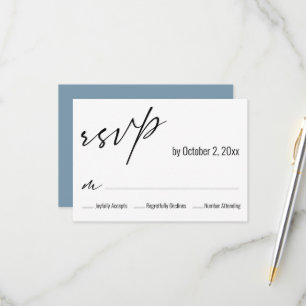 Modern Simple Elegant Dusty Blue Back Wedding RSVP Card