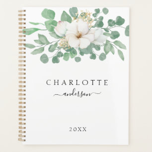 Modern, simple, elegant eucalyptus flower planner