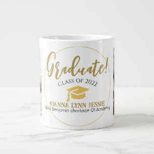 Modern Simple Elegant Graduation gold Cap Script Large Coffee Mug