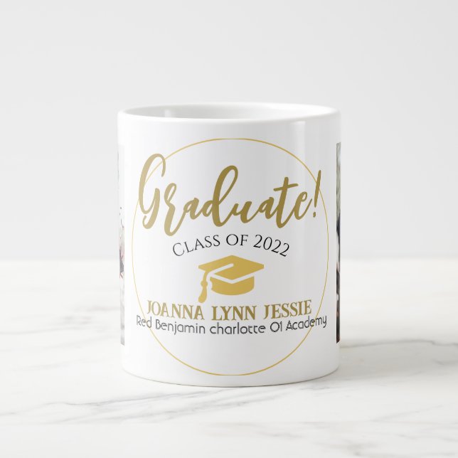 Modern Simple Elegant Graduation gold Cap Script Large Coffee Mug (Front)