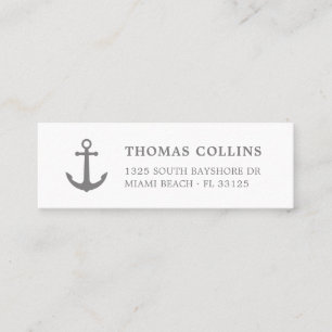 Modern Simple Elegant Grey Nautical Anchor    Mini Business Card