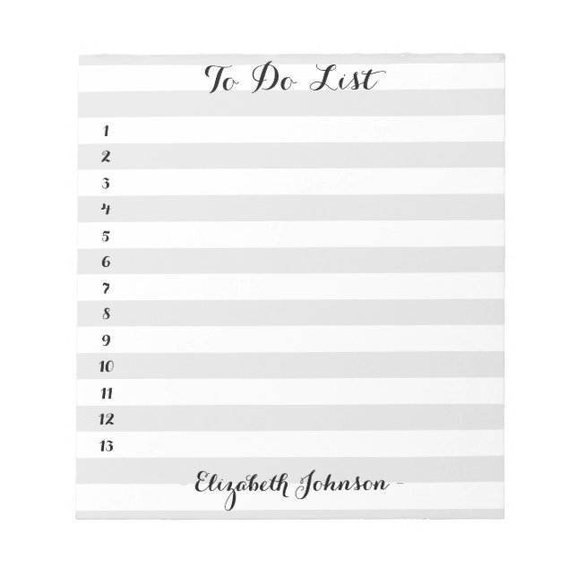 Modern Simple Elegant Grey Striped Home To Do List Notepad (Front)